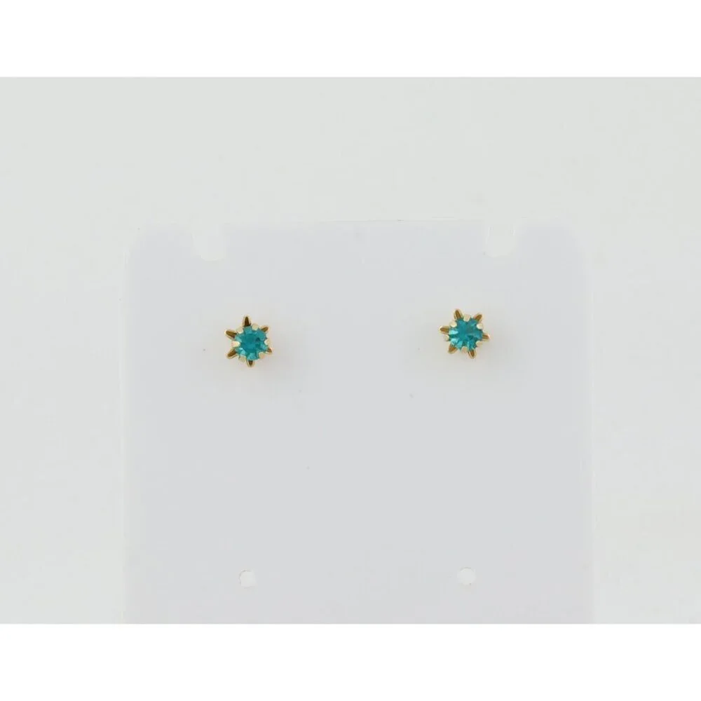 14k Yellow Gold Green Blue Teal CZ Earrings Stud Post 3/16" Flower Buttercup - Picture 3 of 9